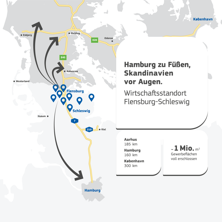 Eine Stilisierte Karte von Schleswig-Holstein, die die Lage der Region Flensburg Schleswig verdeutlicht.